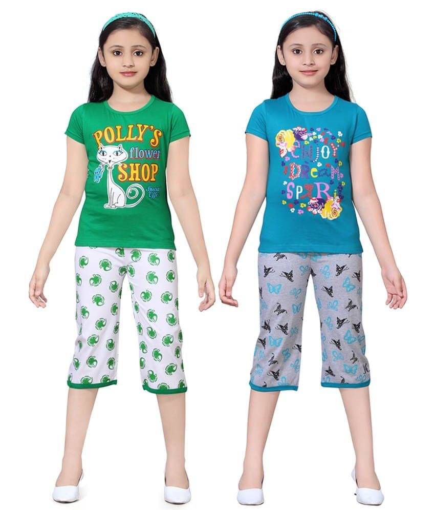     			Sini Mini Pack of 2 Girls 100% Cotton Top With Shorts ( Multi )