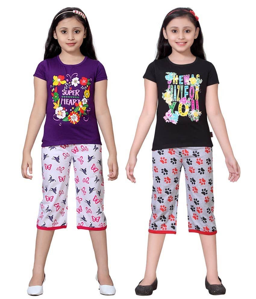 Sini Mini Pack of 2 Girls 100% Cotton Top With Shorts ( Multi )