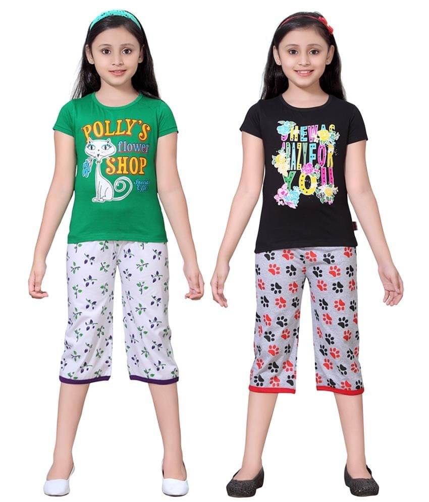     			Sini Mini Pack of 2 Girls 100% Cotton Top With Shorts ( Multi )