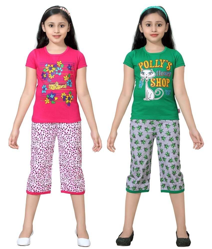     			Sini Mini Pack of 2 Girls 100% Cotton Top With Shorts ( Multi )