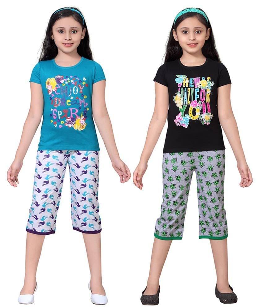     			Sini Mini Pack of 2 Girls 100% Cotton Top With Shorts ( Multi )