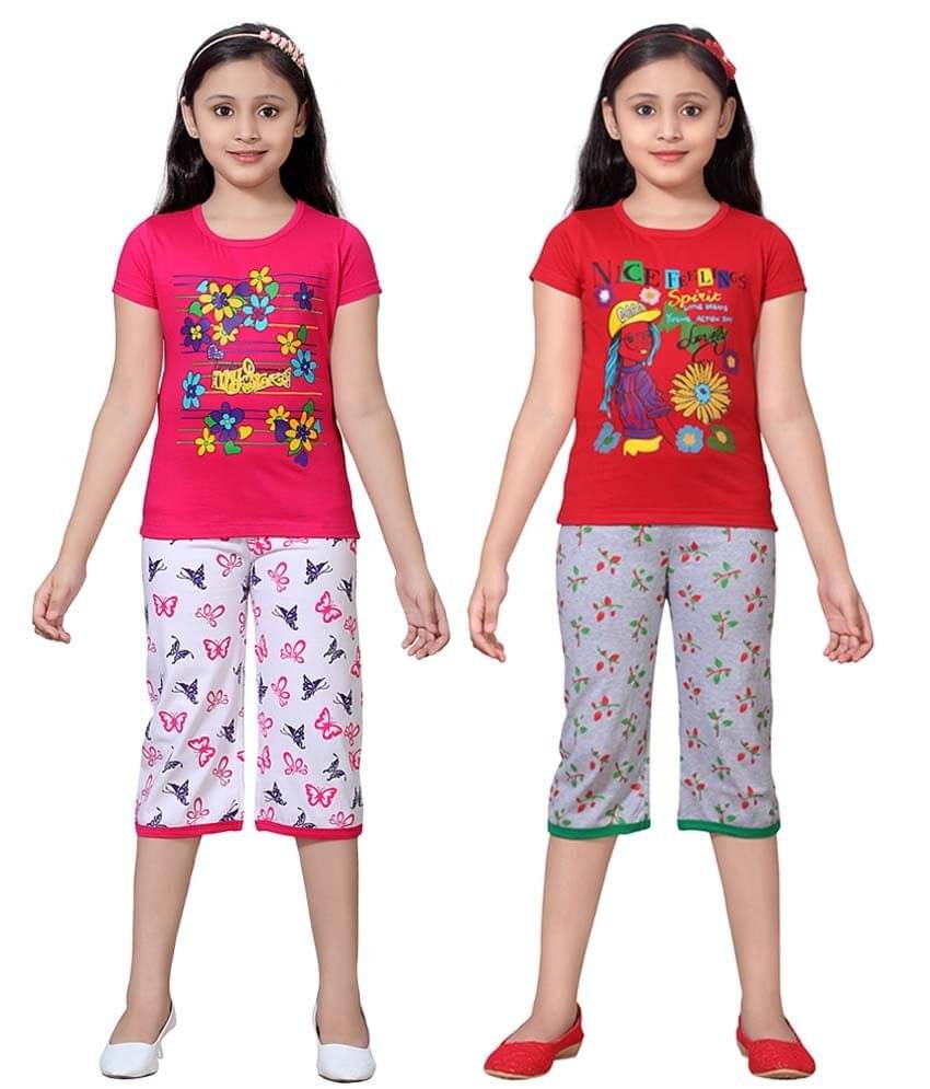     			Sini Mini Pack of 2 Girls 100% Cotton Top With Shorts ( Multicolor )