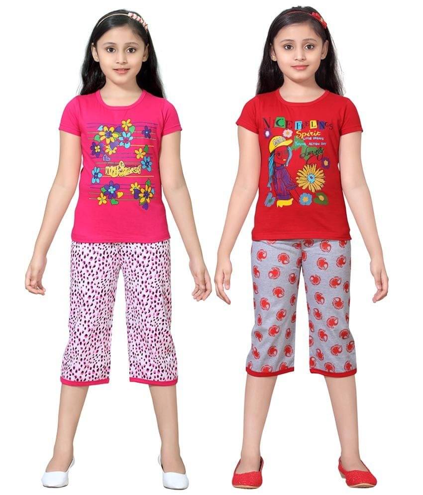     			Sini Mini Pack of 2 Girls 100% Cotton Top With Shorts ( Multi )
