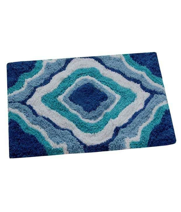     			Aazeem Blue Cotton Geometrical Floor Mat