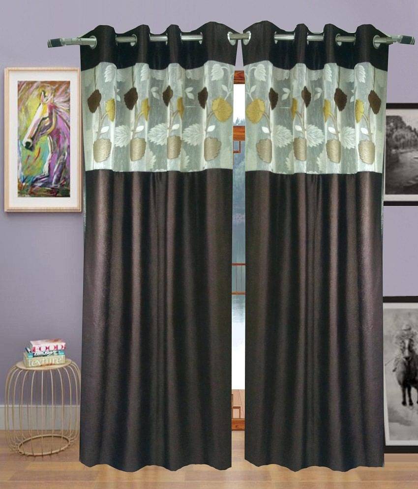 Homefab India Set of 2 Door Eyelet Curtains Solid Brown Homefab India Set of 2 Door Eyelet Curtains Solid Brown