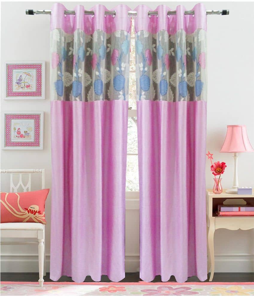Homefab India Plain Semi-Transparent Eyelet Long Door Curtain 9ft (Pack of 2) - Pink