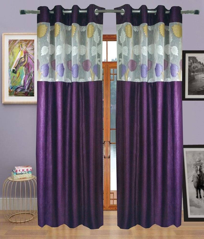Homefab India Set of 2 Door Eyelet Curtains Solid Purple Homefab India Set of 2 Door Eyelet Curtains Solid Purple