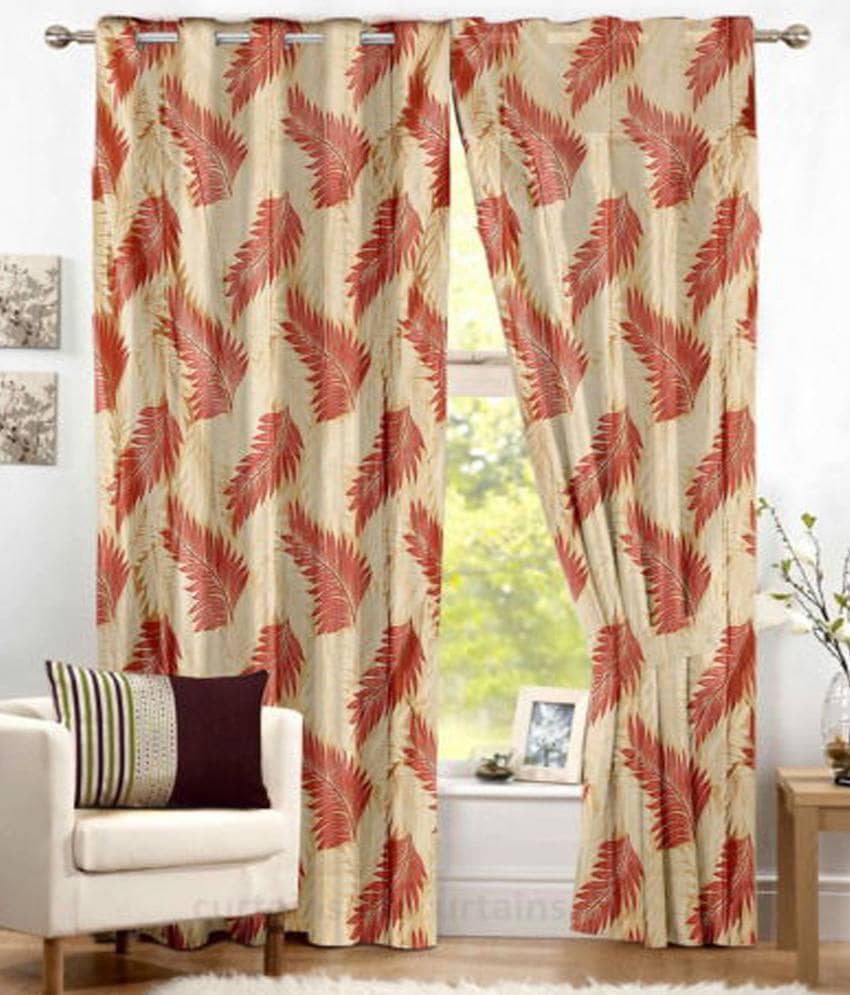 Homefab India Floral Semi-Transparent Eyelet Door Curtain 6ft (Pack of 2) - Red
