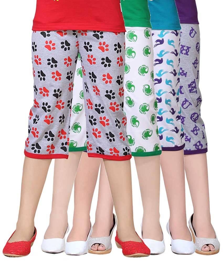 Sini Mini Pack of 4 Girls Cotton Capris ( Multicolor )