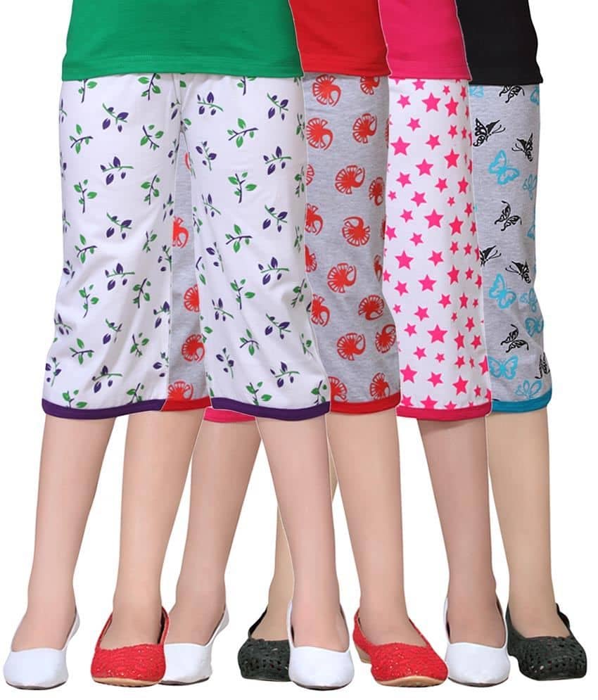 Sini Mini Girls Cotton Capris ( Multicolor )
