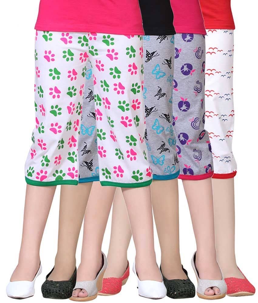 Sini Mini Pack of 4 Girls Cotton Capris ( Multicolor )