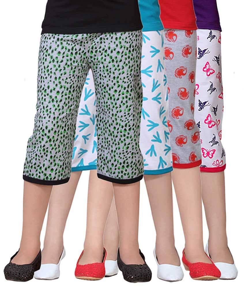 Sini Mini Pack of 4 Girls Cotton Capris ( Multicolor )