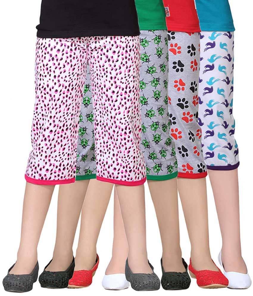 Sini Mini Pack of 4 Girls Cotton Capris ( Multicolor )