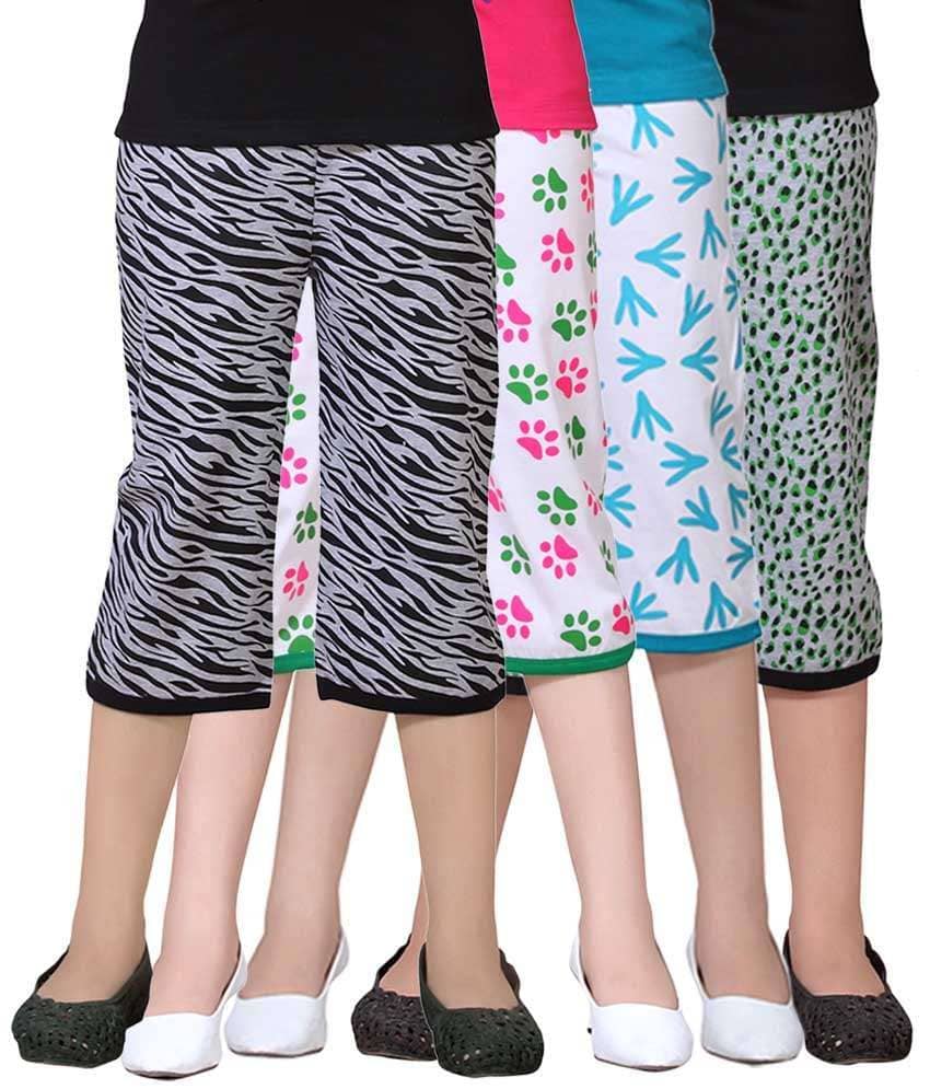 Sini Mini Pack of 4 Girls Cotton Capris ( Multicolor )