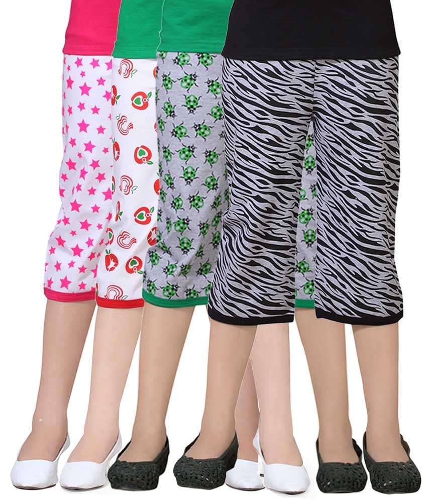     			Sini Mini Pack of 4 Girls Capris ( Multicolor )
