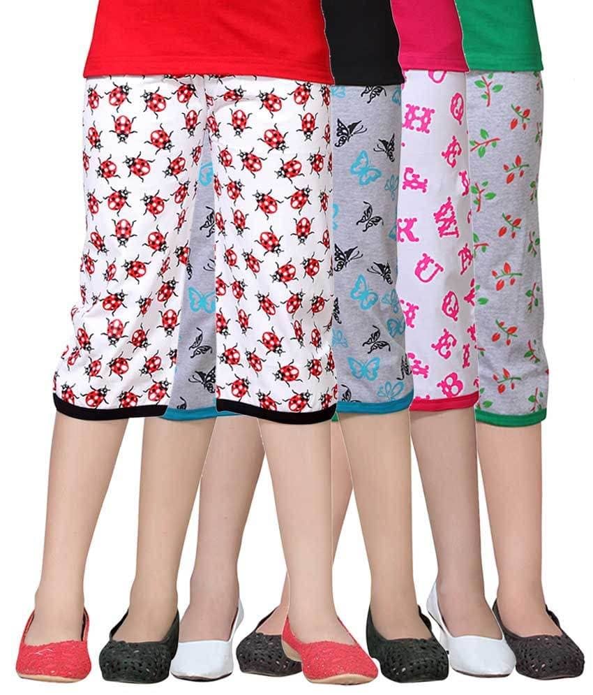 Sini Mini Pack of 4 Girls Cotton Capris ( Multicolor )