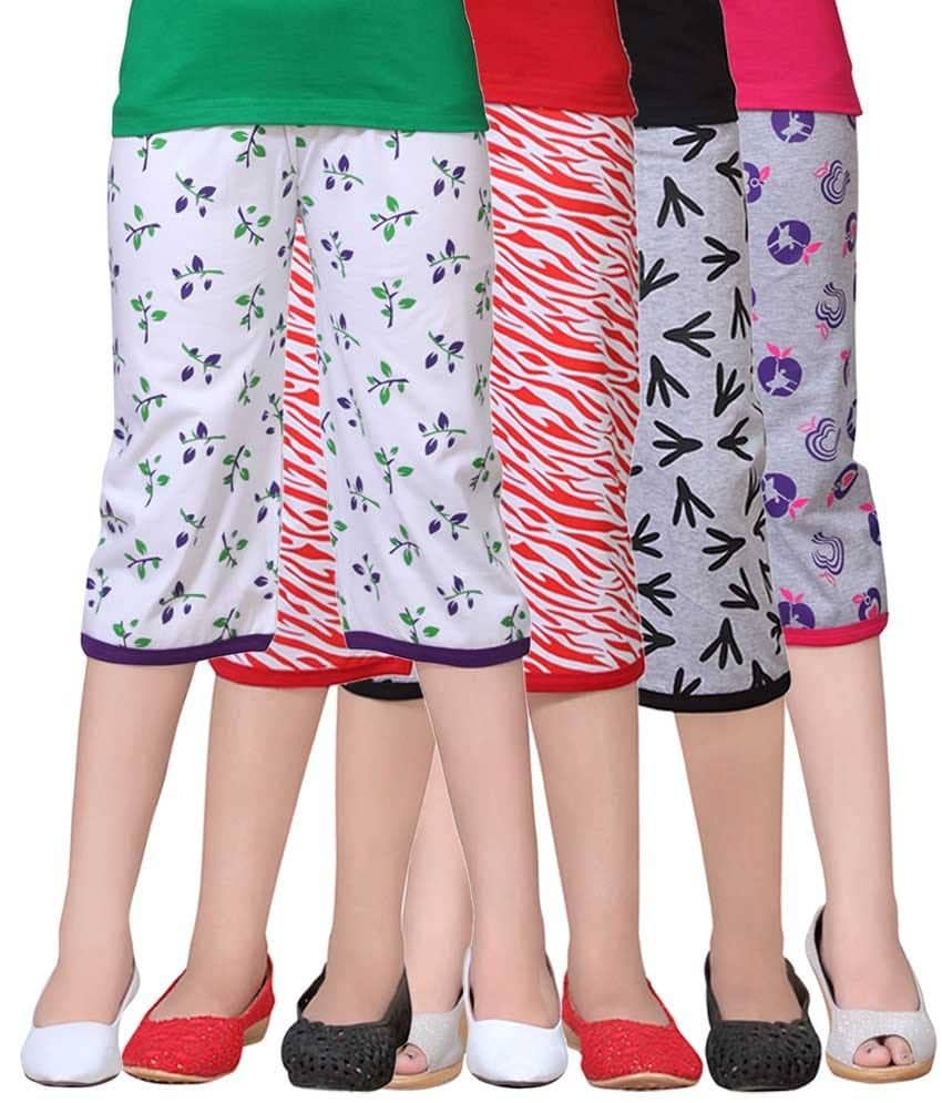 Sini Mini Girls Cotton Capris ( Multicolor )