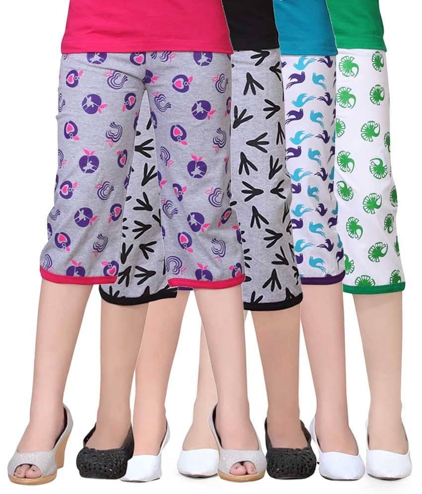 Sini Mini Pack of 4 Girls 100% Cotton Capris ( Multi )