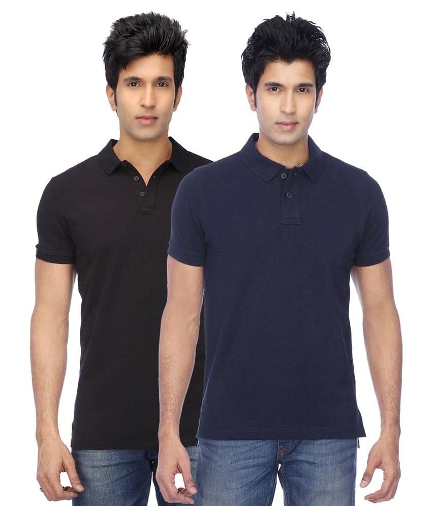 Concepts Black and Blue Half Sleeves Basics Polo T-Shirts - Pack of 2 Concepts Black and Blue Half Sleeves Basics Polo T-Shirts - Pack of 2