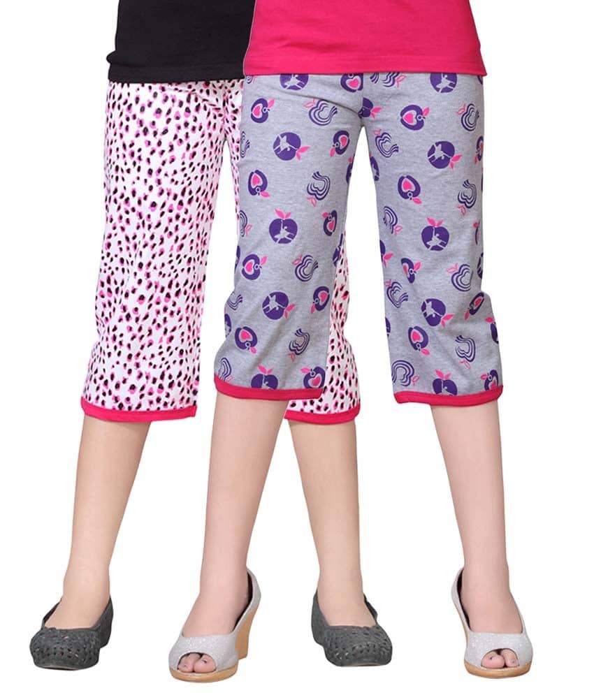 Sini Mini Pack of 2 Girls Cotton Capris ( Multi )