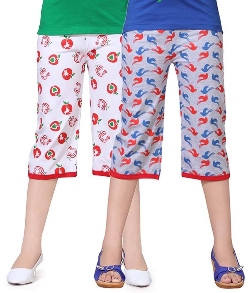     			Sini Mini Pack of 2 Girls Cotton Capris ( Multi )