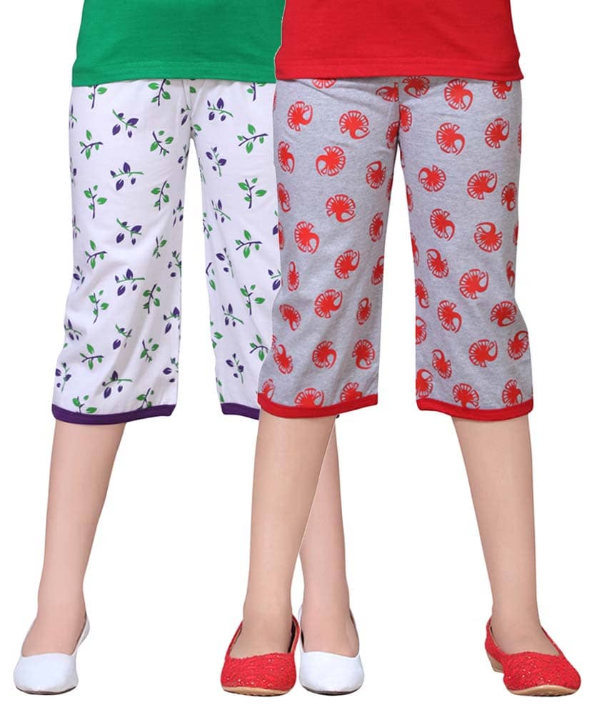 Sini Mini Pack of 2 Girls Cotton Capris ( Multicolor )
