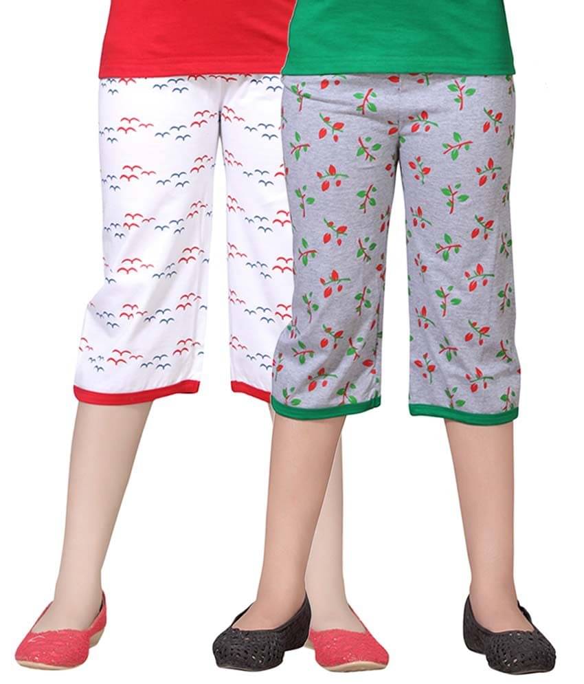     			Sini Mini Pack of 2 Girls Cotton Capris ( Multi )
