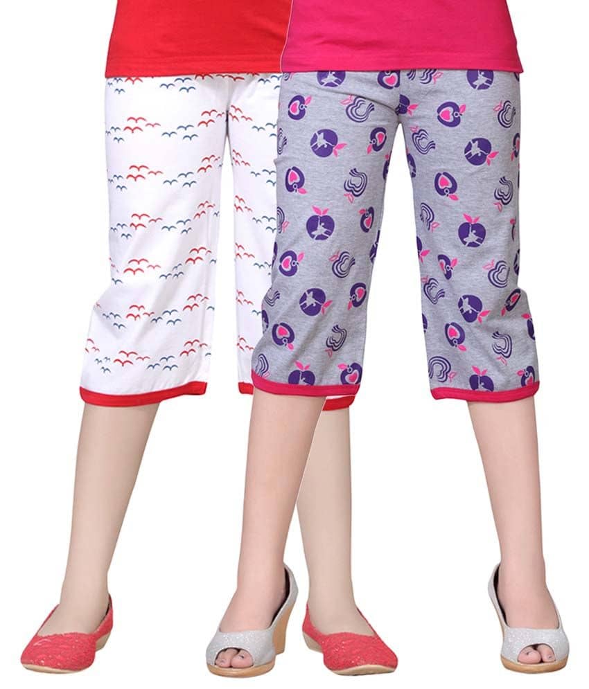 Sini Mini Pack of 2 Girls 100% Cotton Capris ( Multi )