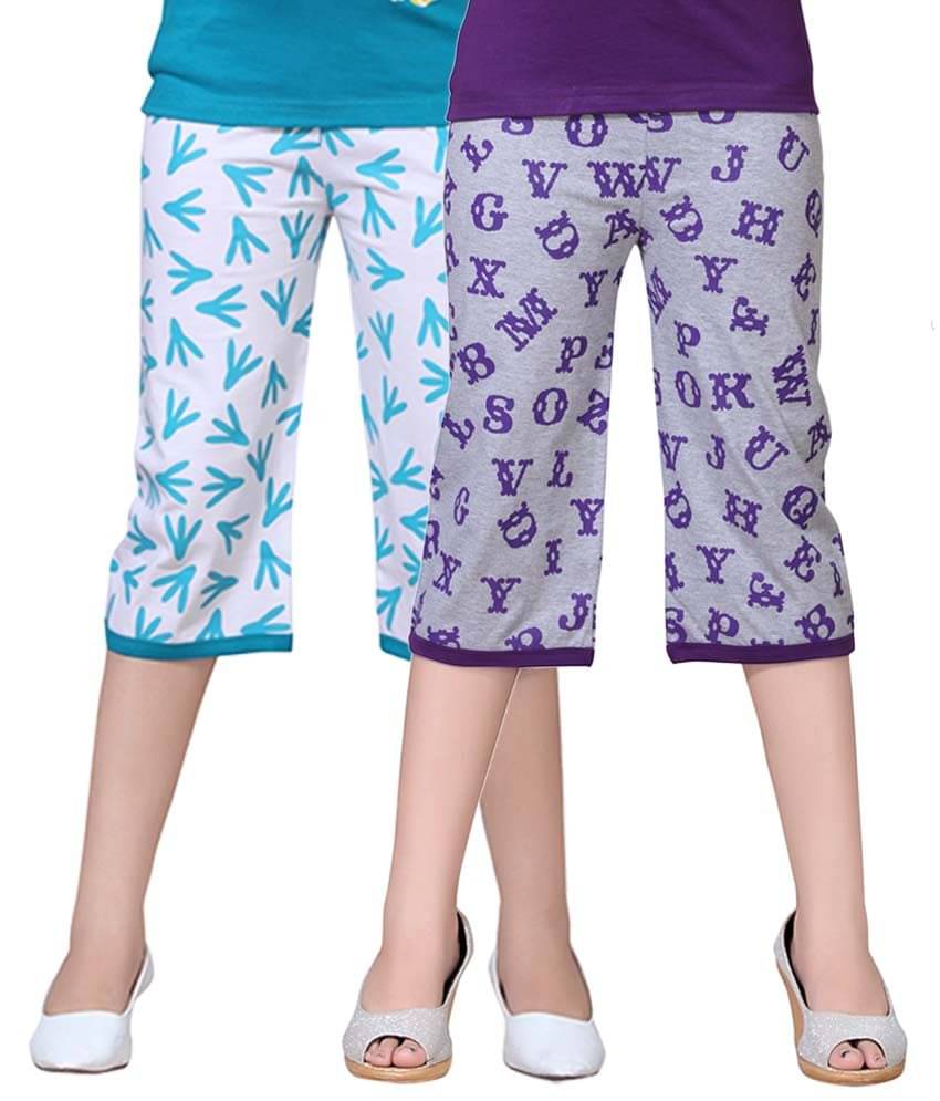     			Sini Mini Pack of 2 Girls Cotton Capris ( Multi )
