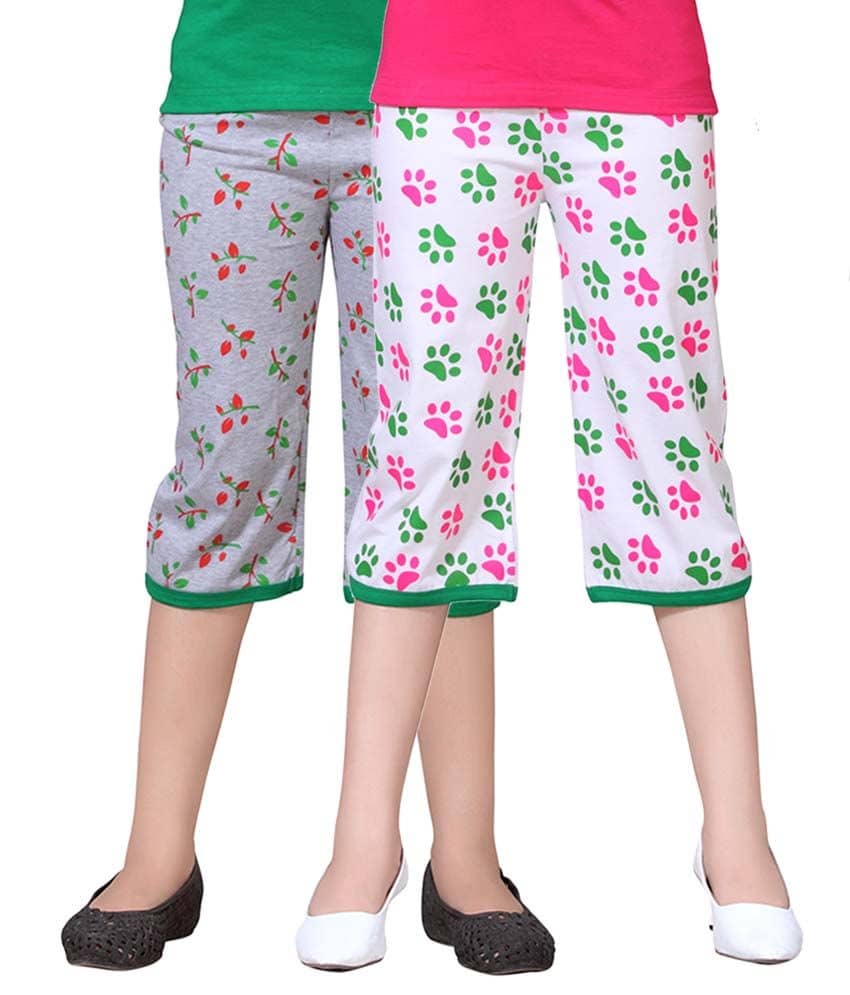 Sini Mini Pack of 2 Girls Cotton Capris ( Multi )