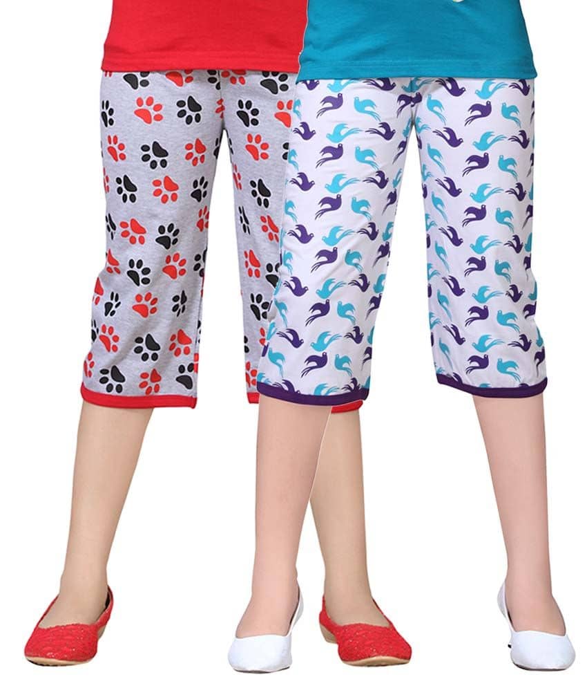 Sini Mini Pack of 2 Girls Cotton Capris ( Multi )