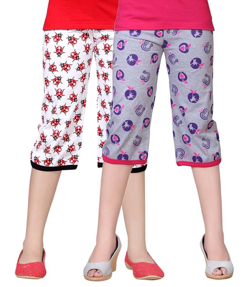     			Sini Mini Pack of 2 Girls 100% Cotton Capris ( Multi )