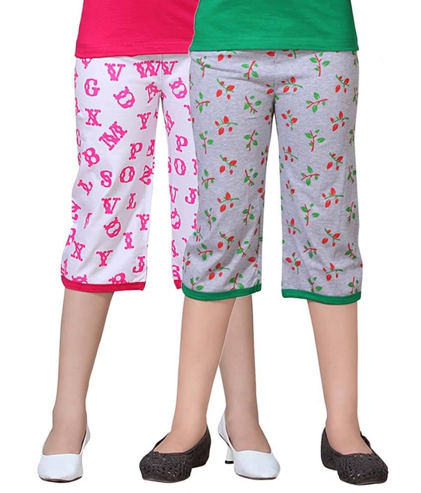     			Sini Mini Pack of 2 Girls Cotton Capris ( Multi )