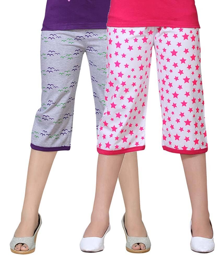 Sini Mini Pack of 2 Girls Cotton Capris ( Multi )
