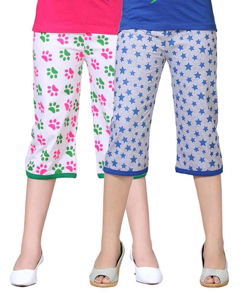 Sini Mini Pack of 2 Girls Cotton Capris ( Multi )