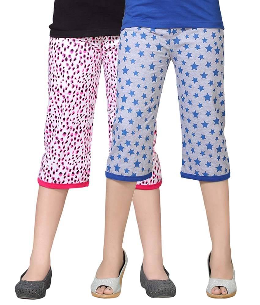    			Sini Mini Pack of 2 Girls Cotton Capris ( Multi )