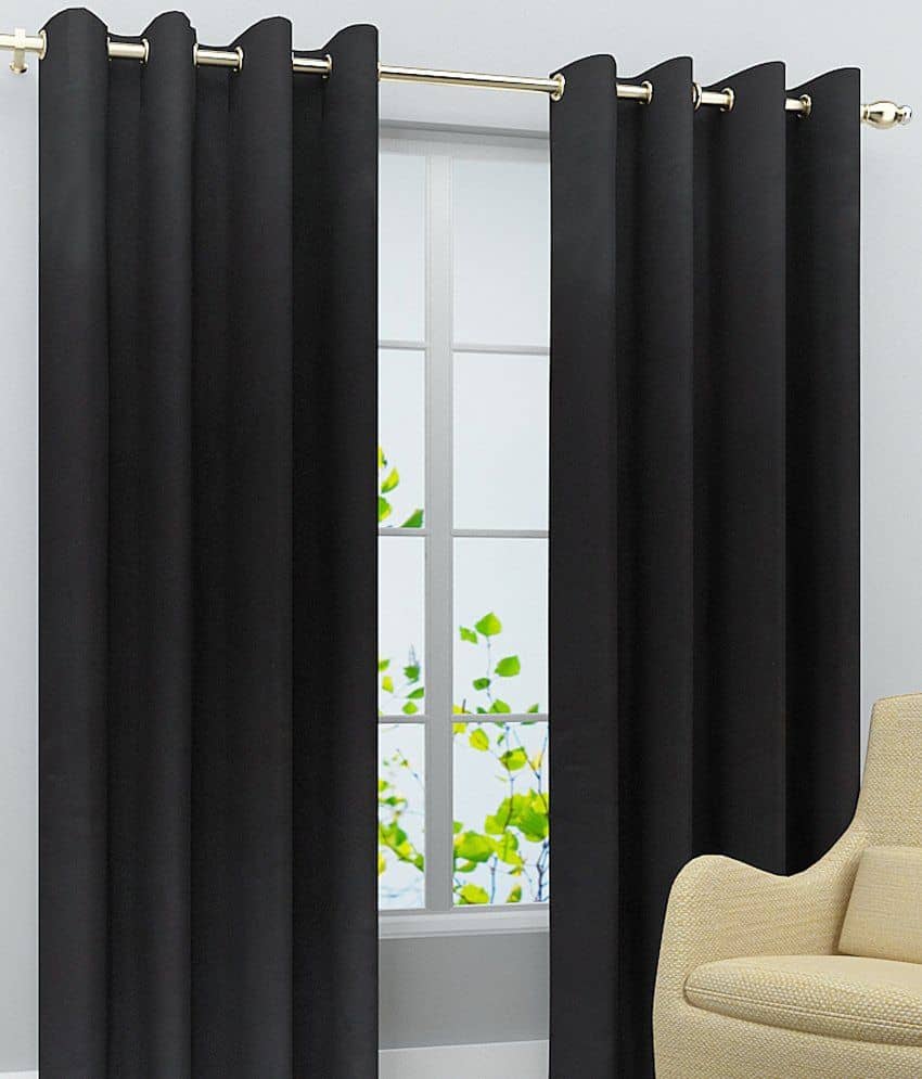 Homefab India Plain Semi-Transparent Eyelet Long Door Curtain 9ft (Pack of 2) - Black