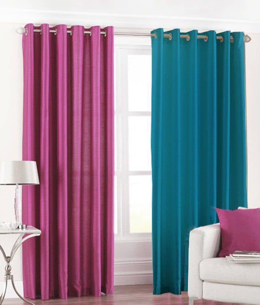 Homefab India Plain Semi-Transparent Eyelet Door Curtain 7ft (Pack of 2) - Multicolor