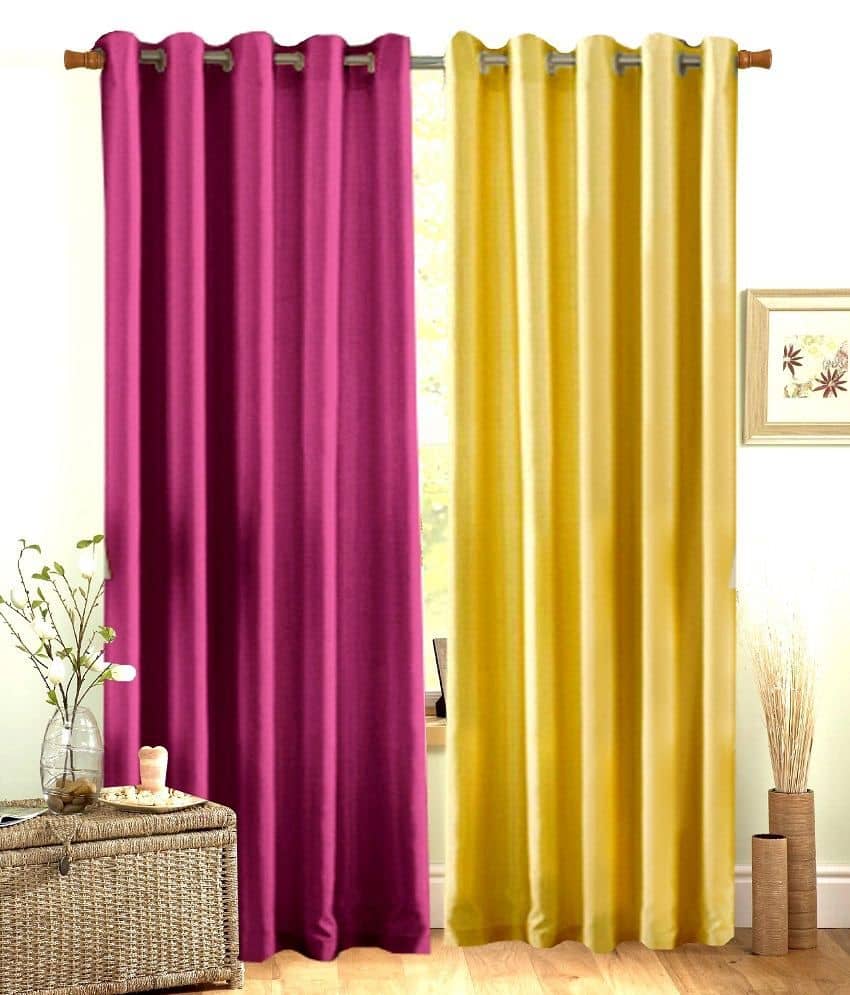 Homefab India Plain Semi-Transparent Eyelet Long Door Curtain 8ft (Pack of 2) - Multicolor
