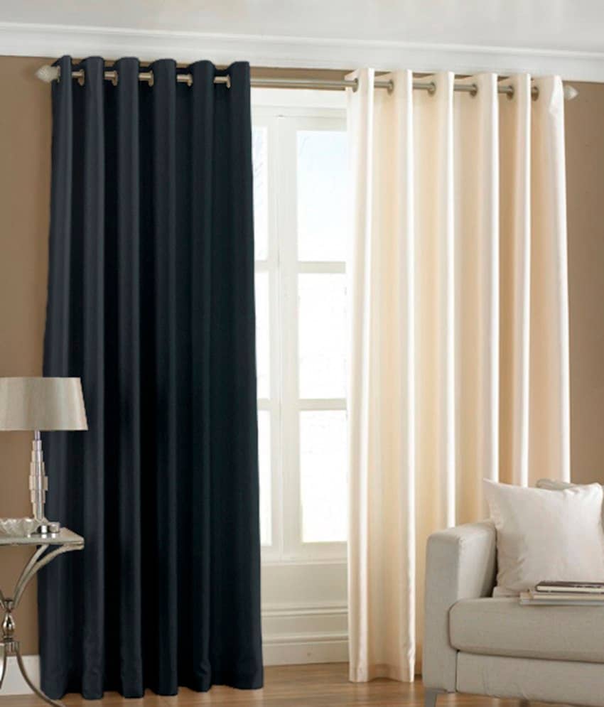 Homefab India Plain Semi-Transparent Eyelet Long Door Curtain 8ft (Pack of 2) - Orange