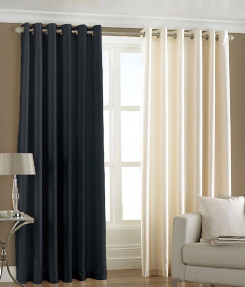 Homefab India Plain Semi-Transparent Eyelet Long Door Curtain 8ft (Pack of 2) - Orange