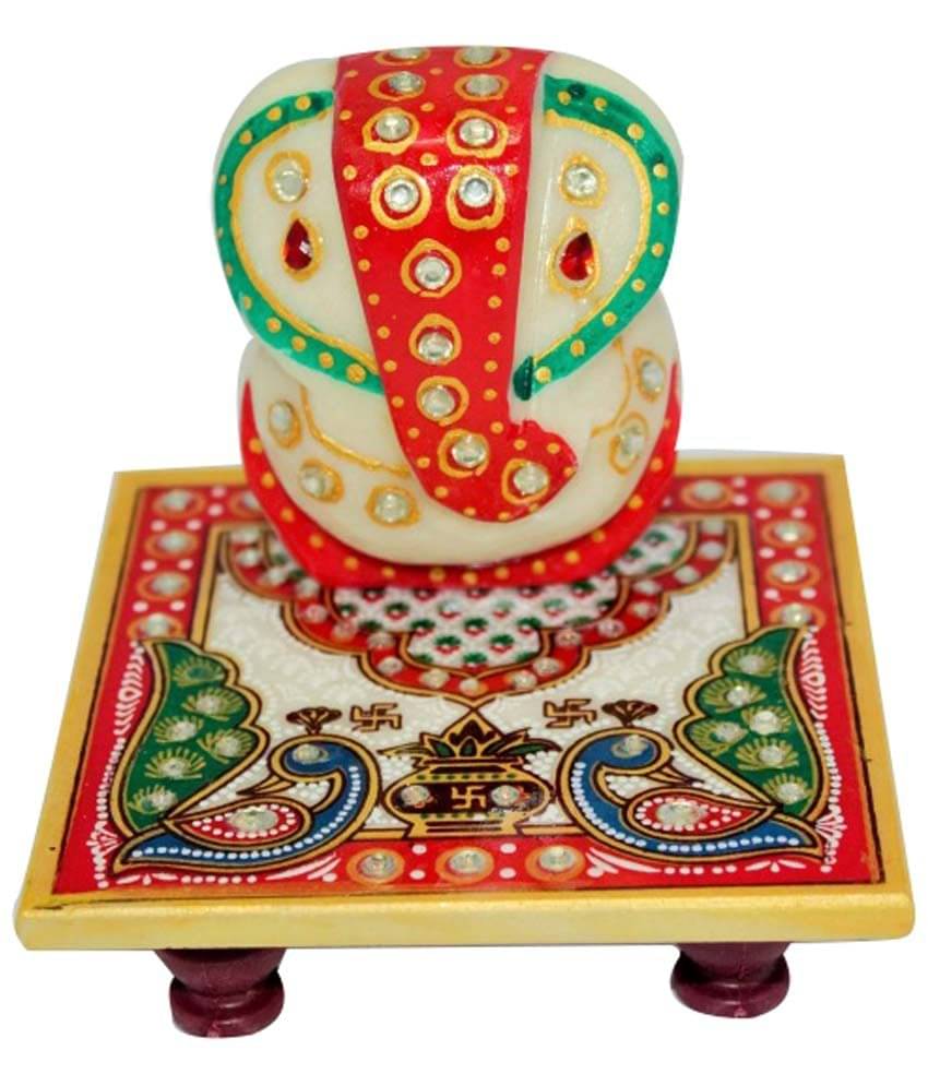 Zudhaa Marble Ganesha with Peacock Chowki     			Zudhaa Marble Ganesha with Peacock Chowki