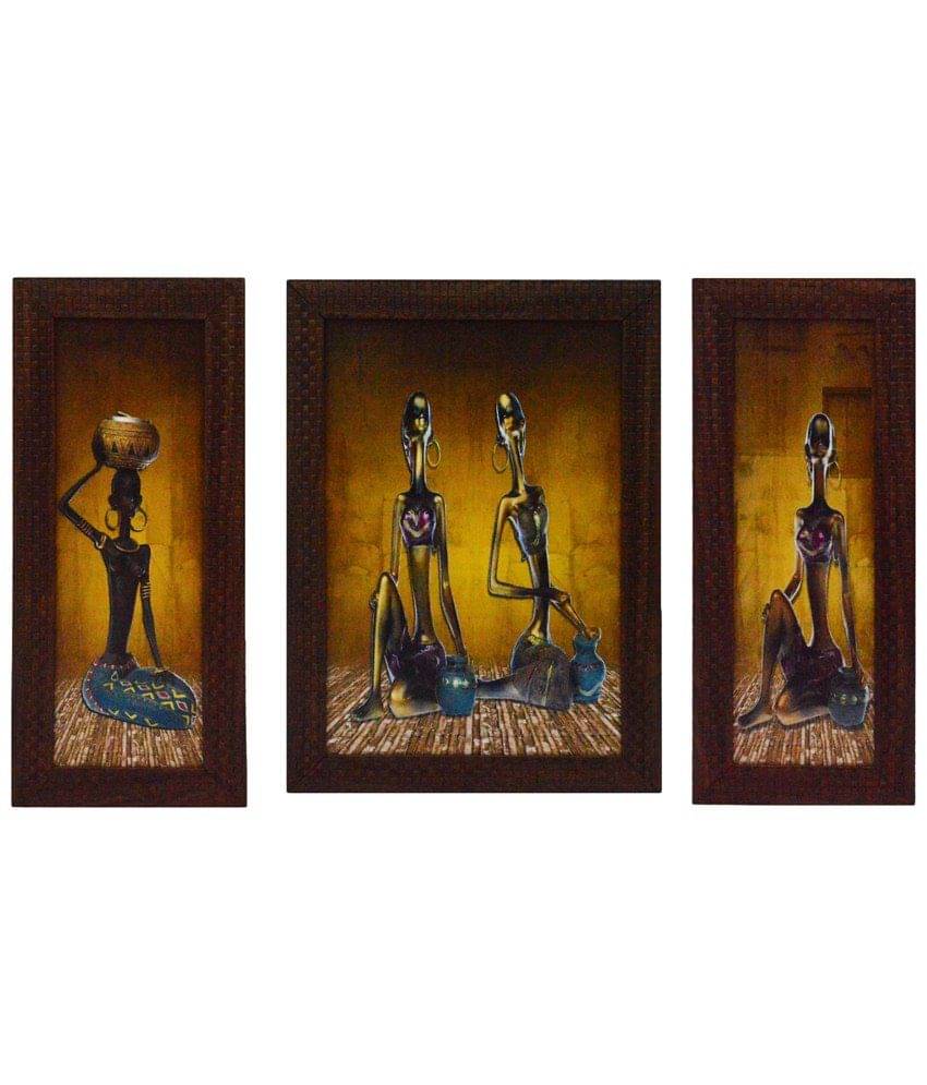 eCraftIndia Multicoloured Set of 3 Tribal UV Wall Arts eCraftIndia Multicoloured Set of 3 Tribal UV Wall Arts