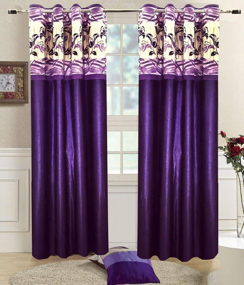 Homefab India Plain Semi-Transparent Eyelet Door Curtain 7ft (Pack of 2) - Purple