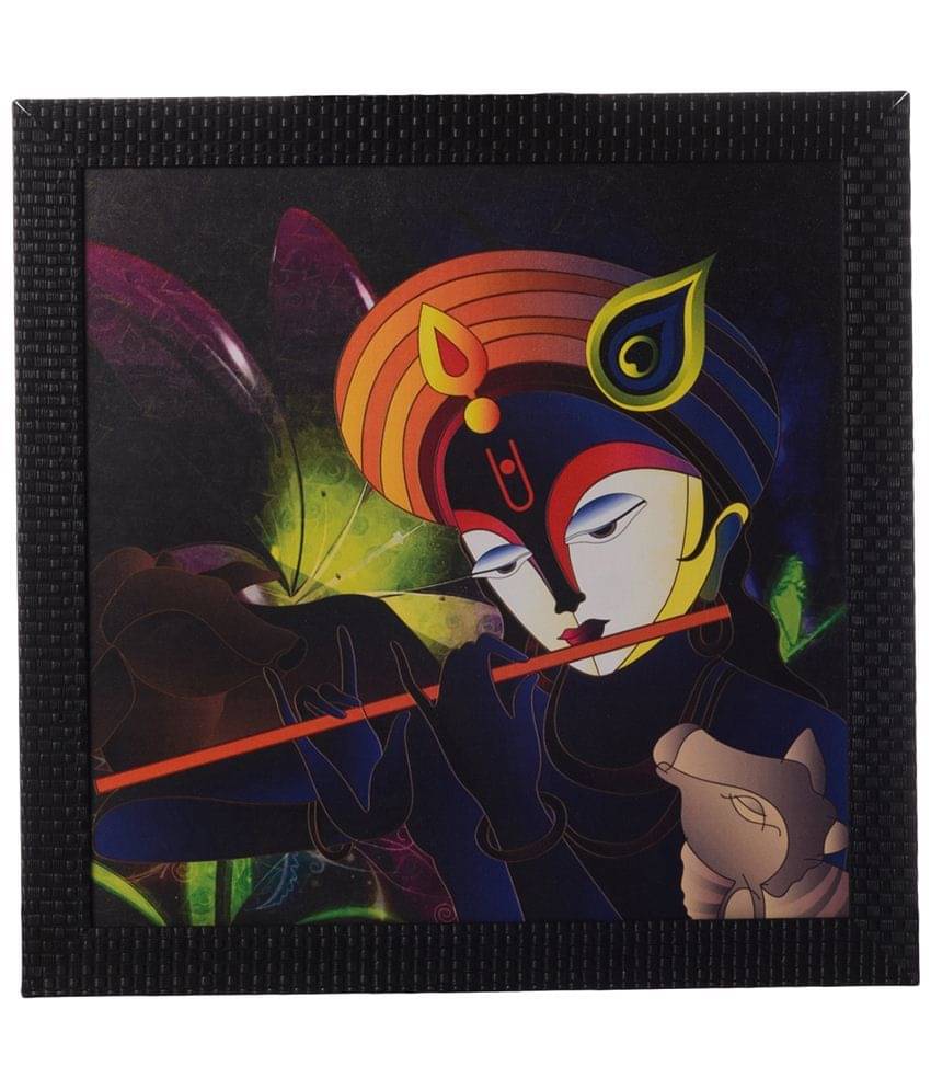 eCraftIndia Black Krishna Playing Flute UV Wall Art eCraftIndia Black Krishna Playing Flute UV Wall Art