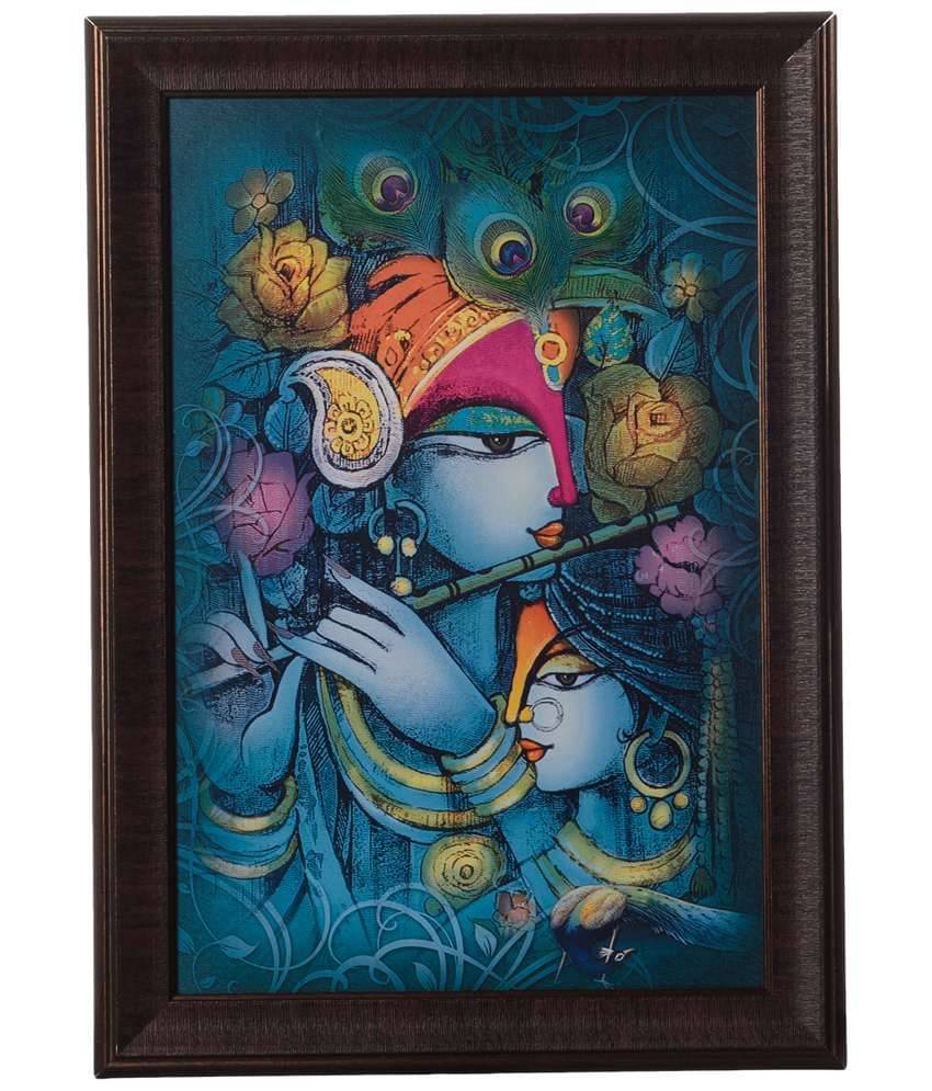 eCraftIndia Multicoloured Krishna Playing Flute Matt UV Framed Wall Art eCraftIndia Multicoloured Krishna Playing Flute Matt UV Framed Wall Art