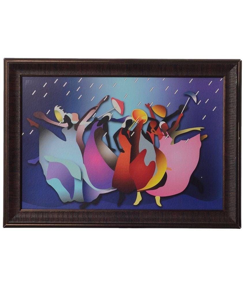     			eCraftIndia Multicoloured Dancing Girls in Rain Framed Wall Art