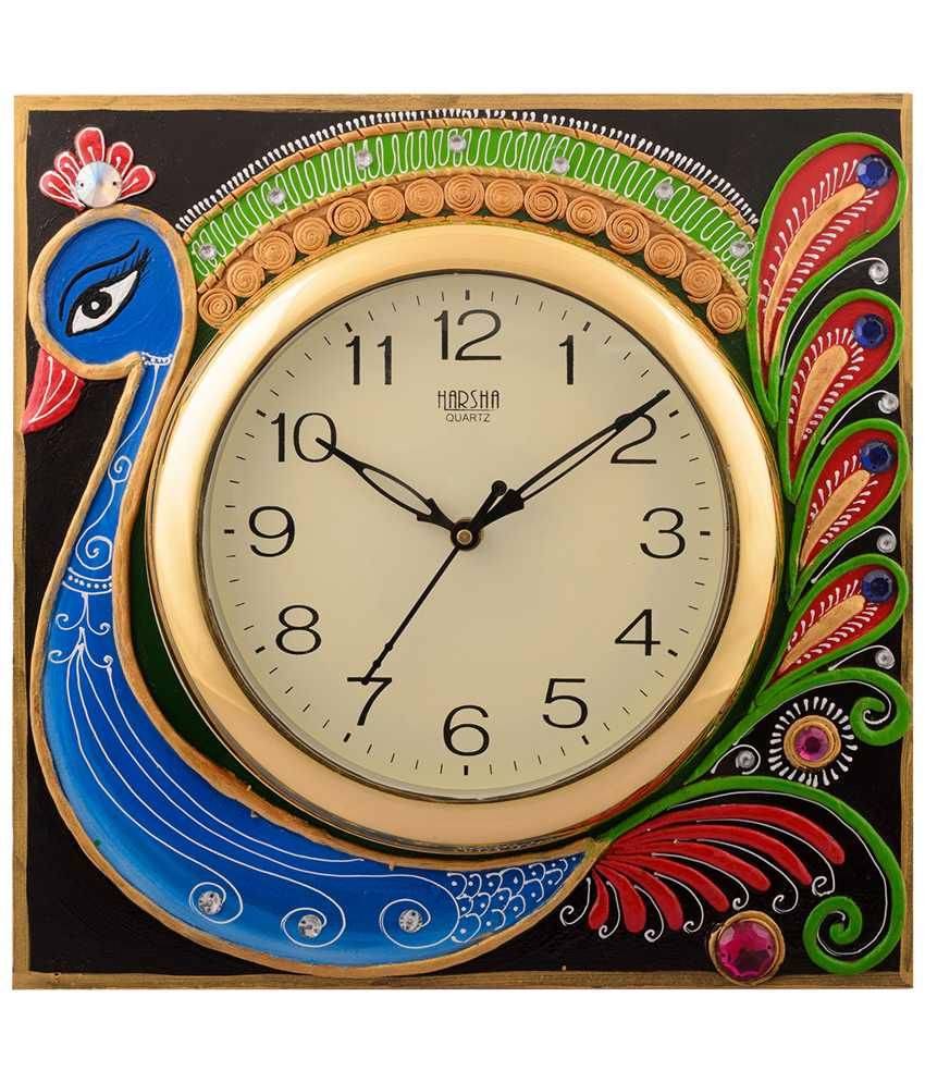 eCraftIndia Classic Multicoloured Wooden Papier Mache Peacock Wall Clock eCraftIndia Classic Multicoloured Wooden Papier Mache Peacock Wall Clock