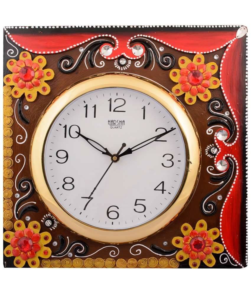 eCraftIndia White Dial Brown & Red Printed 30.48cmx1.27cm Handcrafted Wall Clock     			eCraftIndia White Dial Brown & Red Printed 30.48cmx1.27cm Handcrafted Wall Clock