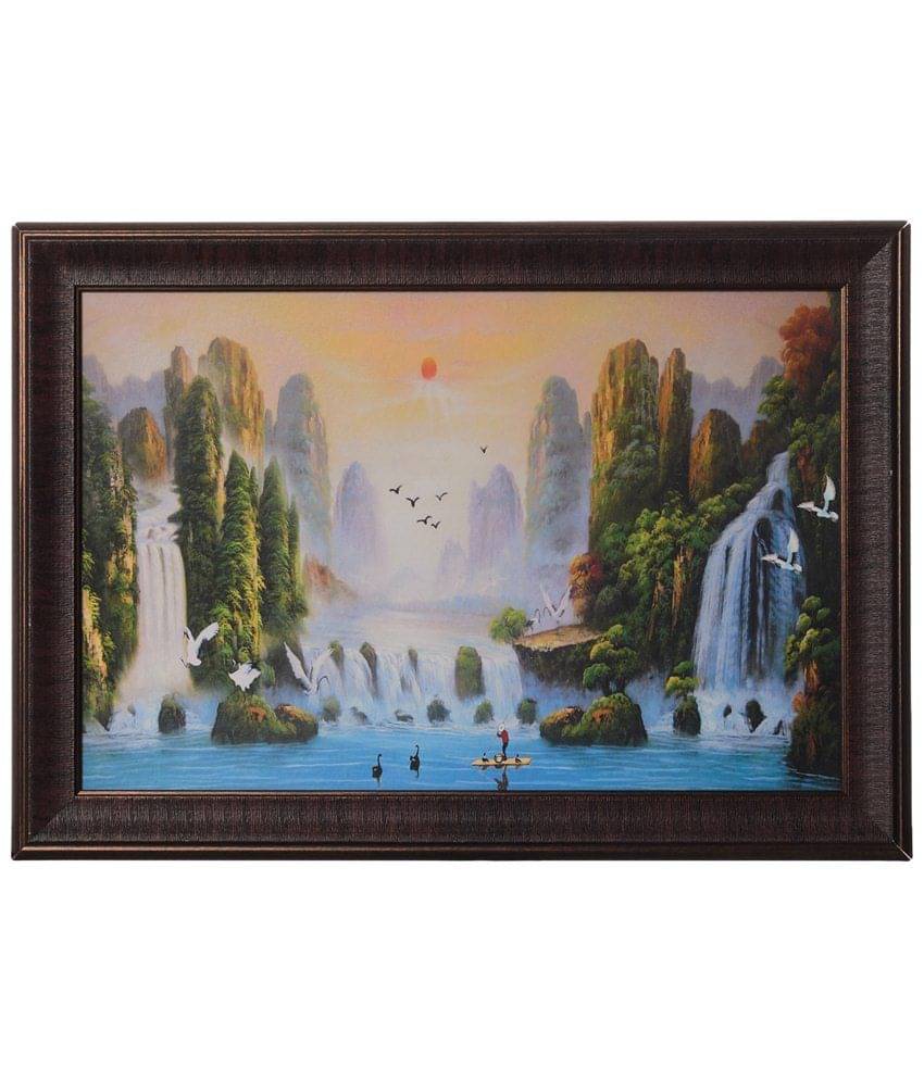 eCraftIndia Multicoloured Waterfall View Satin Matt Framed UV Wall Art eCraftIndia Multicoloured Waterfall View Satin Matt Framed UV Wall Art